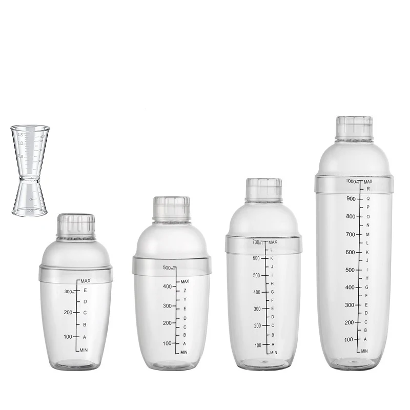 Plastic Cocktail Shaker Set Drink Mixer Marker Clear Drink Shaker Measuring Jigger Set Ounce Cup JT25