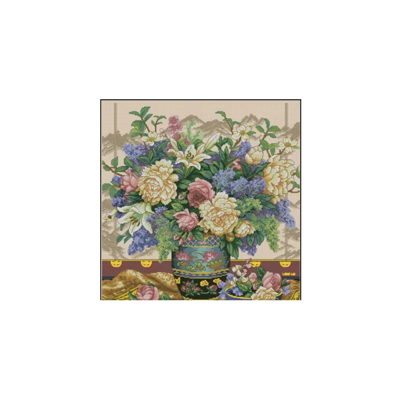 Mm Top Quality Lovely Conted Cross Stitch Kit Oriental Splendor Splendour Flower Flowers In Vaso Dim 35163