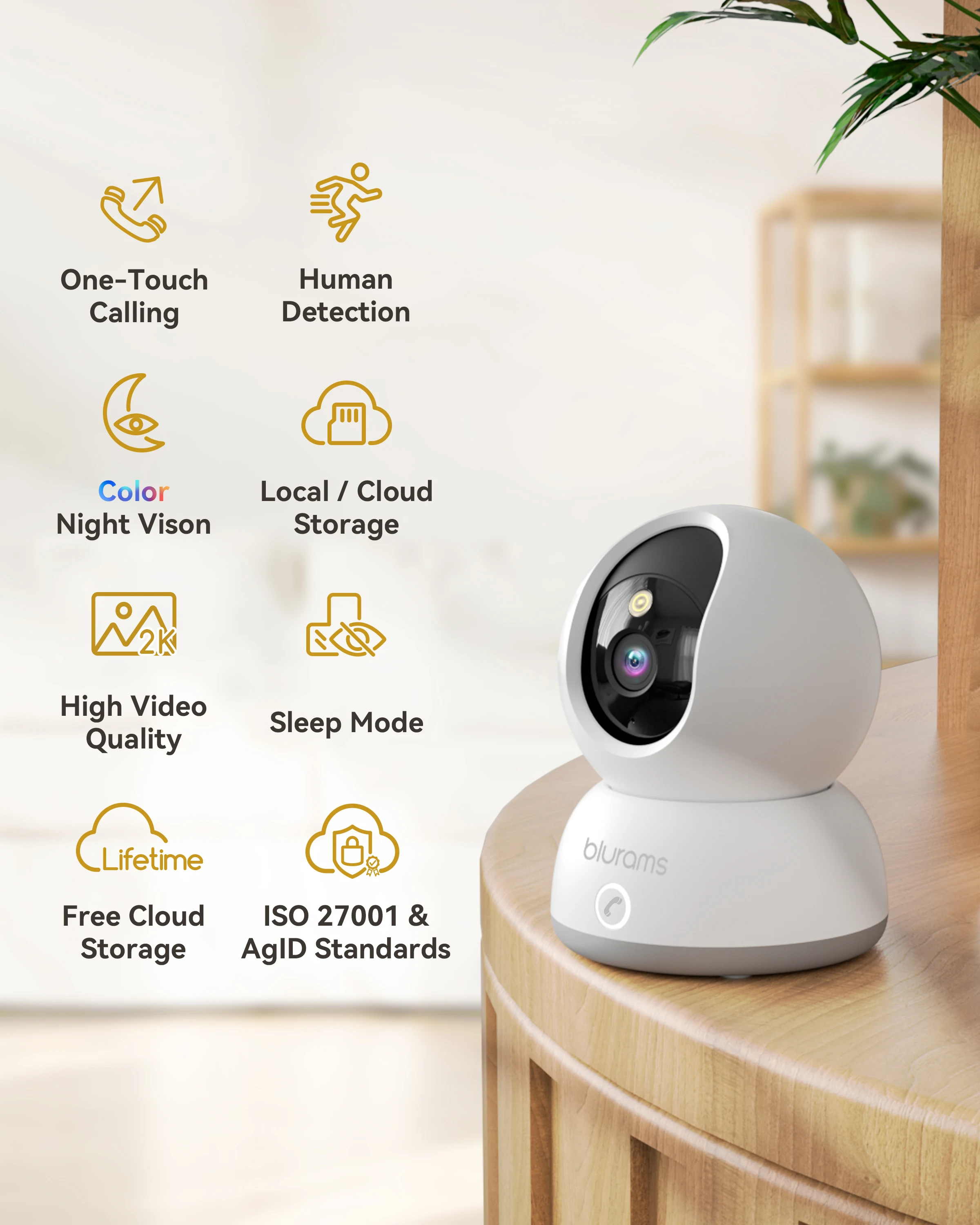 blurams Indoor Security Camera 2K, Home Security Camera for Dog/Baby Monitor/Elder, Security Camera with One-Touch Call, Color N 6