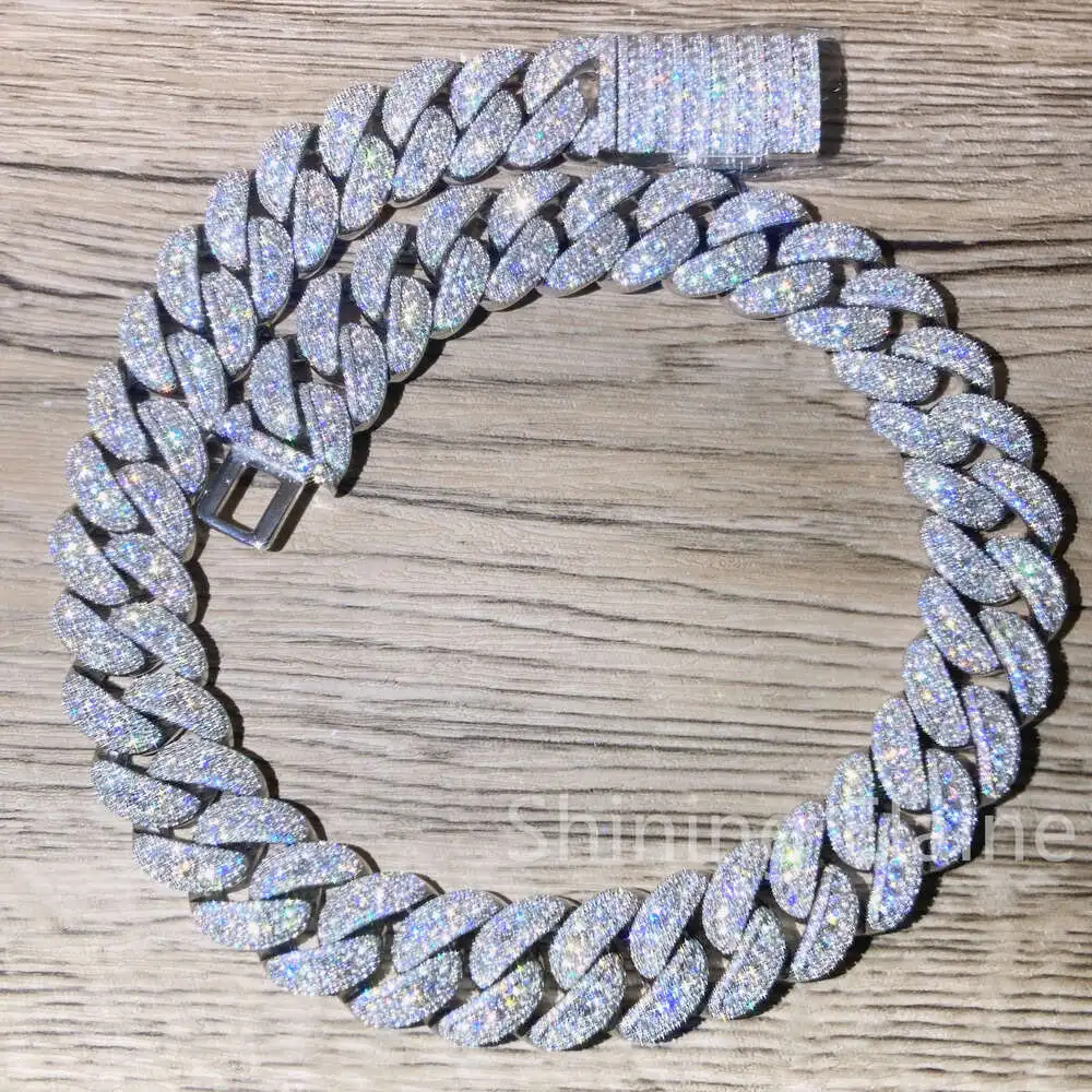 

New Arrivals Moissanite Diamond Silver 925 Hip Hop Necklace Jewelry Cuabn Link Chain Jewelry Men Necklace