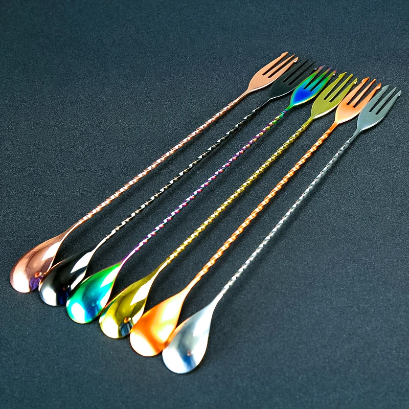 

Cocktail Spoon Bar Spoon Stainless Steel Mixing Spiral Pattern Bar Tool Bartender Tools Barware Spoon With Fork