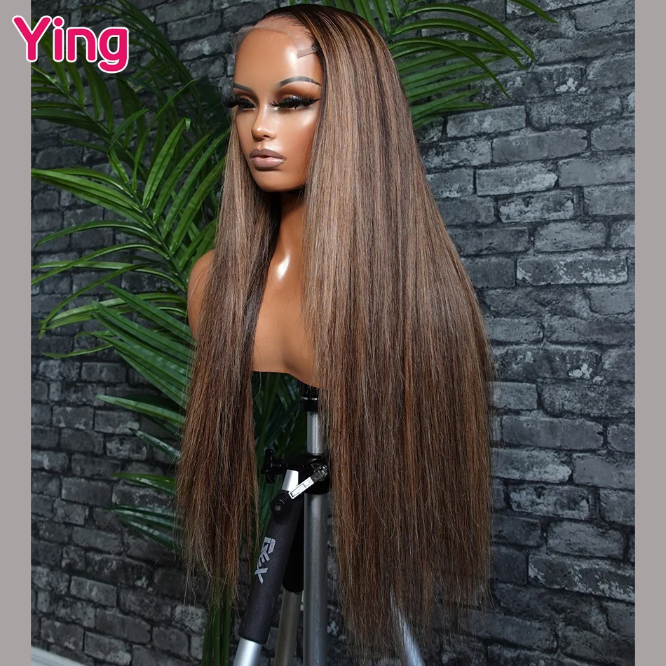 Highlight Brown 200% Bone Straight 13x4 13x6 Lace Frontal Human Hair Wig PrePlucked With Baby Hair Ready Go Wigs For Black Women