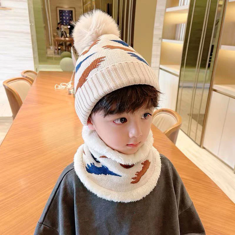 Kids Winter Beanie Hat Scarf Set kids winter hat scarf set Fleece Lined Hat Woolen Scarf Warm Knit Thick For Boys Girls 2-8Y Set