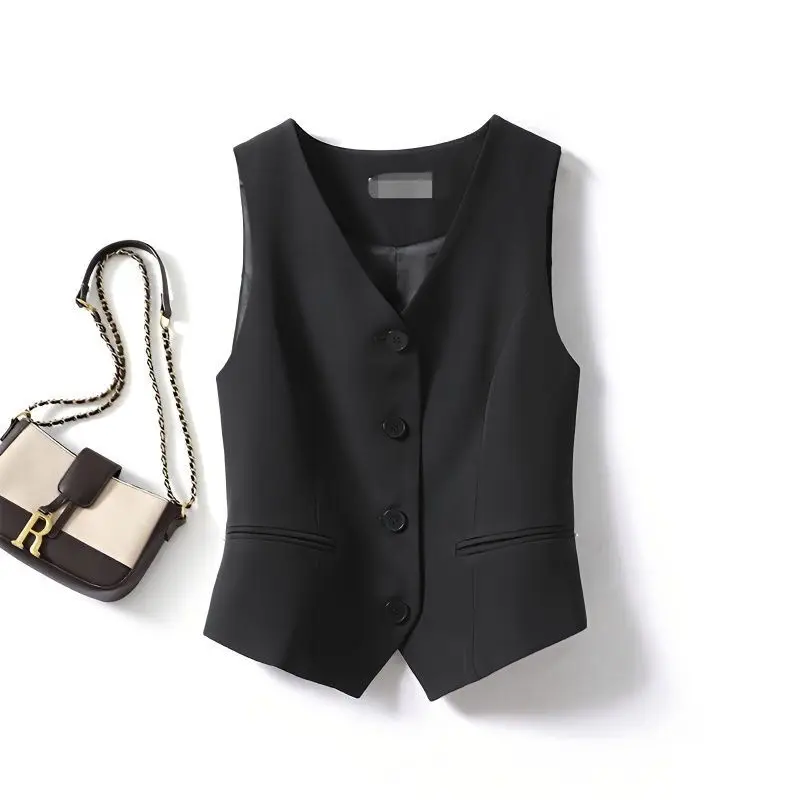 Suit Vests Women Simple Single Breasted V-neck Sleeveless Coats Daily Outwear Aesthetic Korean Style Slim All-match Trendy New 5