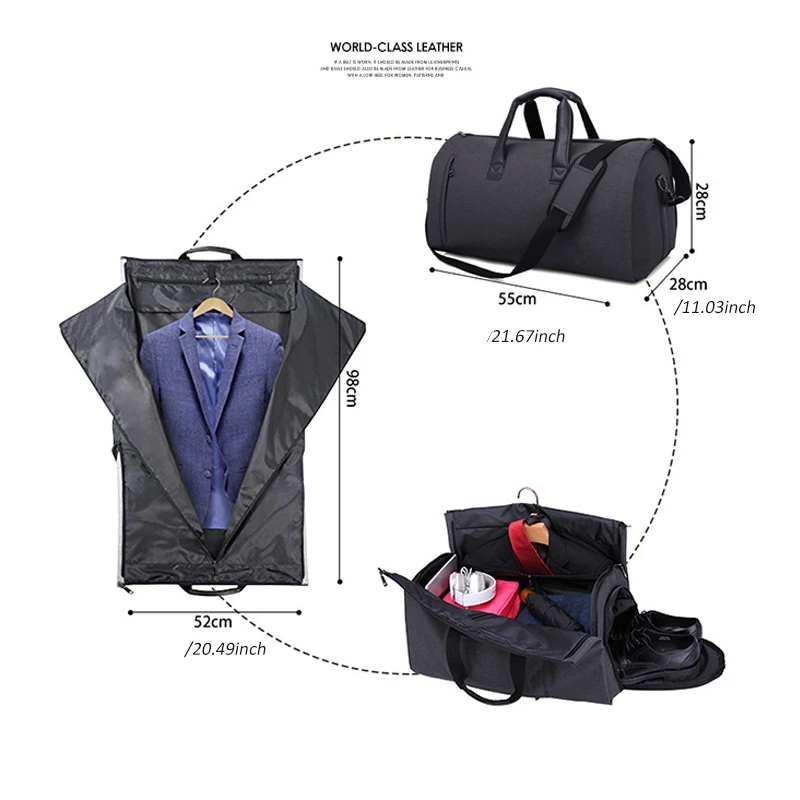 2 In 1 Garment Travel Bag With Shoes Compartment Convertible Suit Travel Duffel Bag Carry On Bag With Luggage Shoulder Strap
