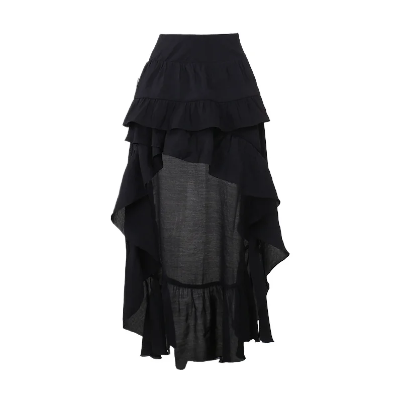 Gothic Kawaii Black Tiered Skirt with Irregular Hem – Retro 90s Inspired Party Fashion