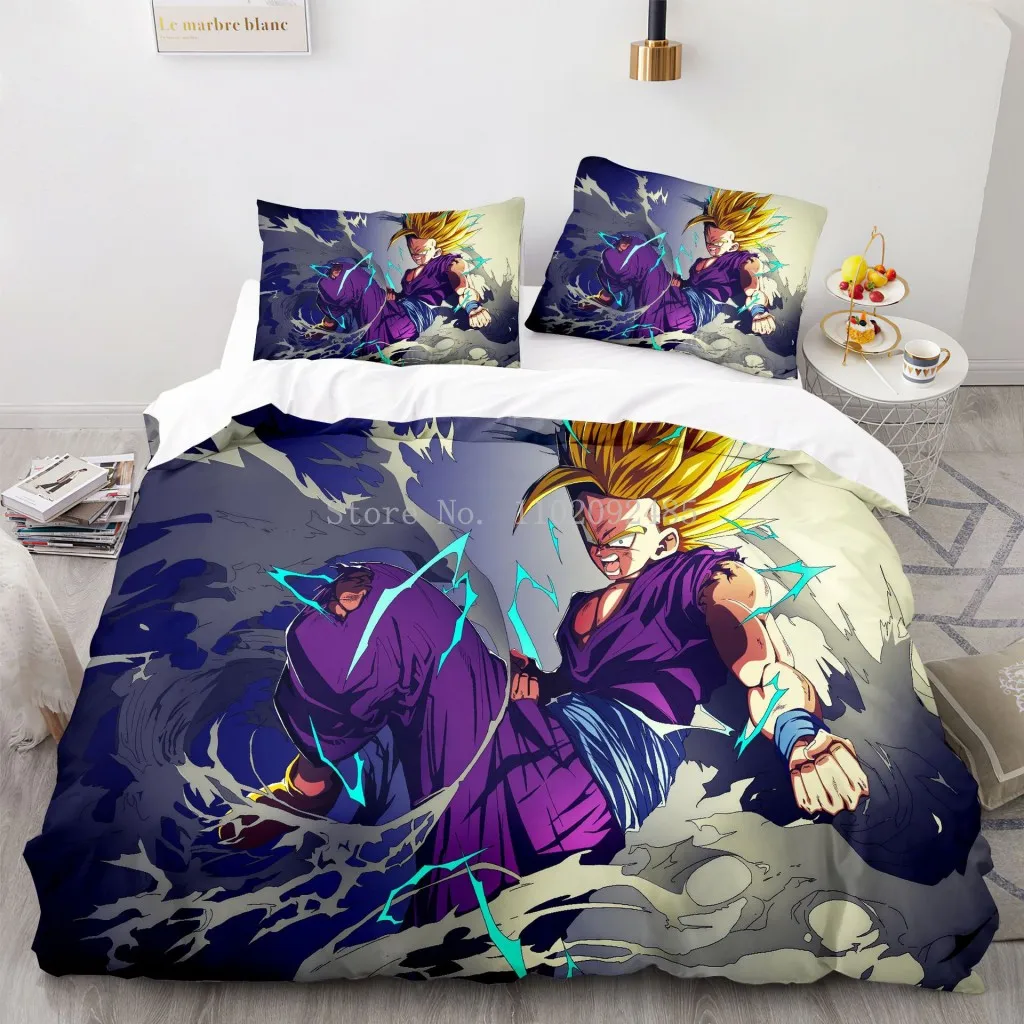 Compre Conjunto de cama estampado de dragon ball, desenho animado,  crianças, capa de edredom, fronha, lençol/cama de casal, conjunto  confortável, decoração de casa