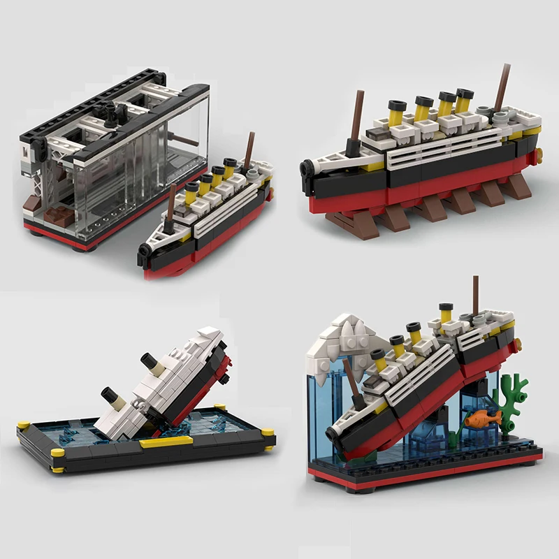 

Titanic Break In Half With Case Building Blocks Boat Model Cruise Shipwreck Kits Classic Mini Bricks Kids MOC Creative Toys Gift