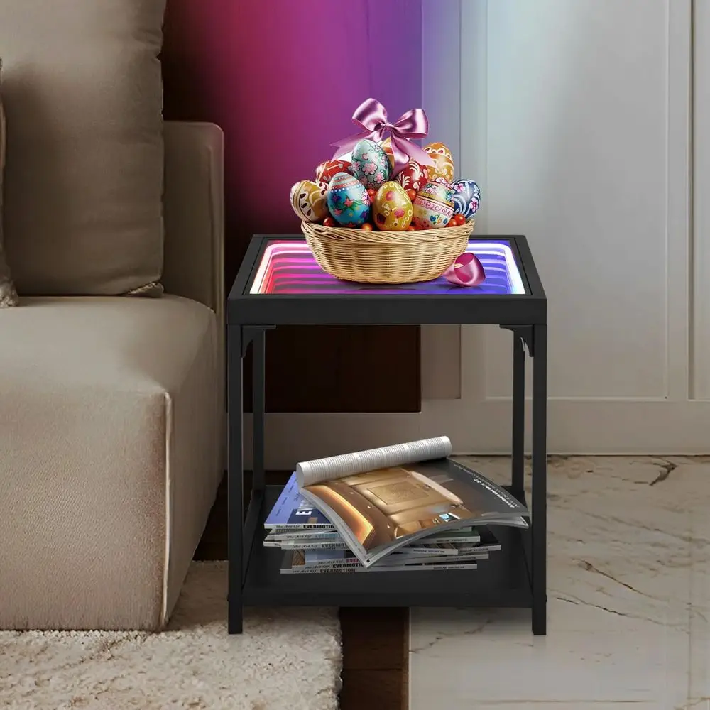 3D Infinity Illusion Mirror Table for Living Room, RGB LED Side Table with Tunnel Light, Futuristic Decor for Bedroom or Party