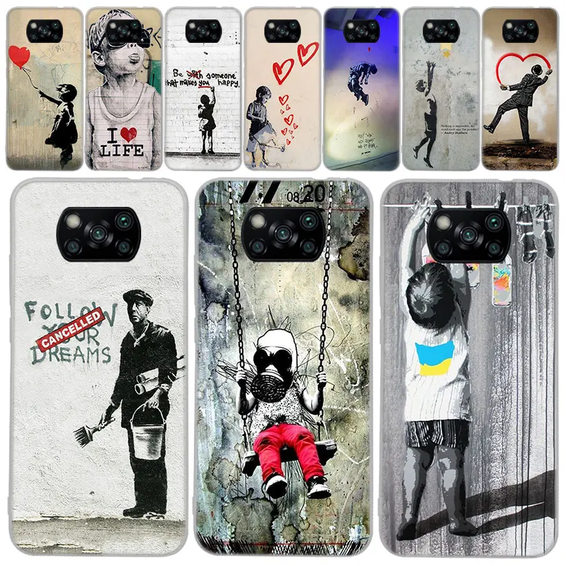 Custodia Morbida Per Telefono Street Art Banksy Graffiti Per Xiaomi Poco X5 X4 Gt X3 Nfc M5S M4 Pro M3 F3 F2 F1 Mi Note 10 A2 A3 Lite Coque Co