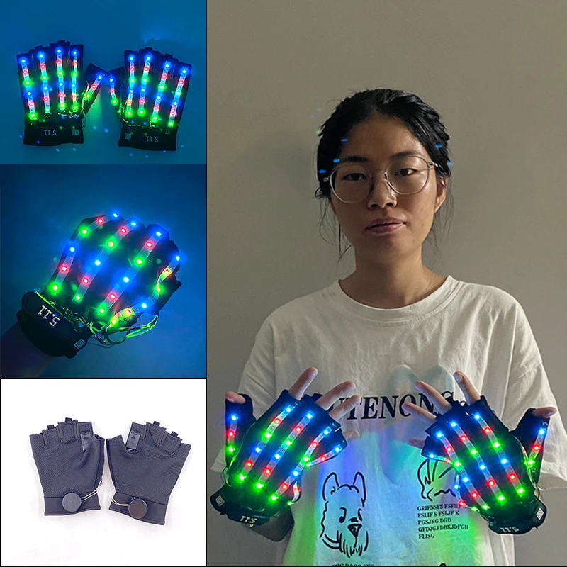 

1pairs Colorful LED Gloves Glowing Halloween Light Props Luminous Flashing Gloves Stage Performance Costume Supplies