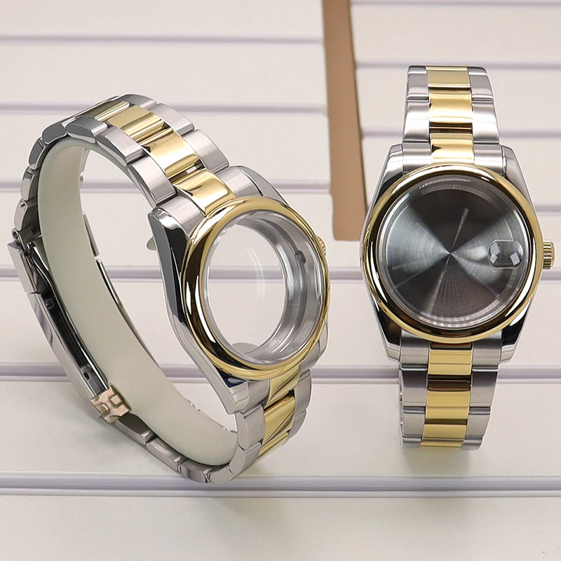 Gold Silvery Luxury Watch Case with Sapphire Accents