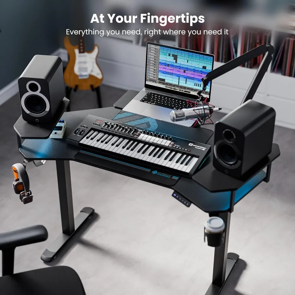 Electric Standing Gaming Desk with LED Shelf 4