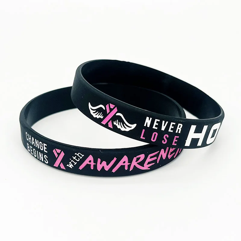 1pc Silicone Breast Cancer Awareness Bracelet Wristband Pink