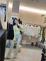 Women's Clothing Fashion All-match Solid Knit Pullovers Spring Summer Elegant Square Collar Chic Button Sweater Lady Vintage Top - Image 5
