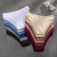 Lot de 4 culottes en coton pour femmes, rayées, couleur unie, sexy, taille basse, respirantes, sous-vêtements doux et extensibles, lingerie pour femmes, M-XL 2