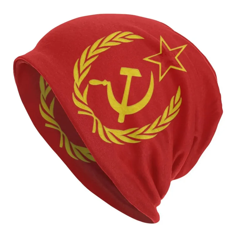 

USSR Hammer Sickle Winter Warm Bonnet Homme Slouchy Beanie Hat CCCP Russian Soviet Flag Ski Skullies Beanies Cap for Men Women