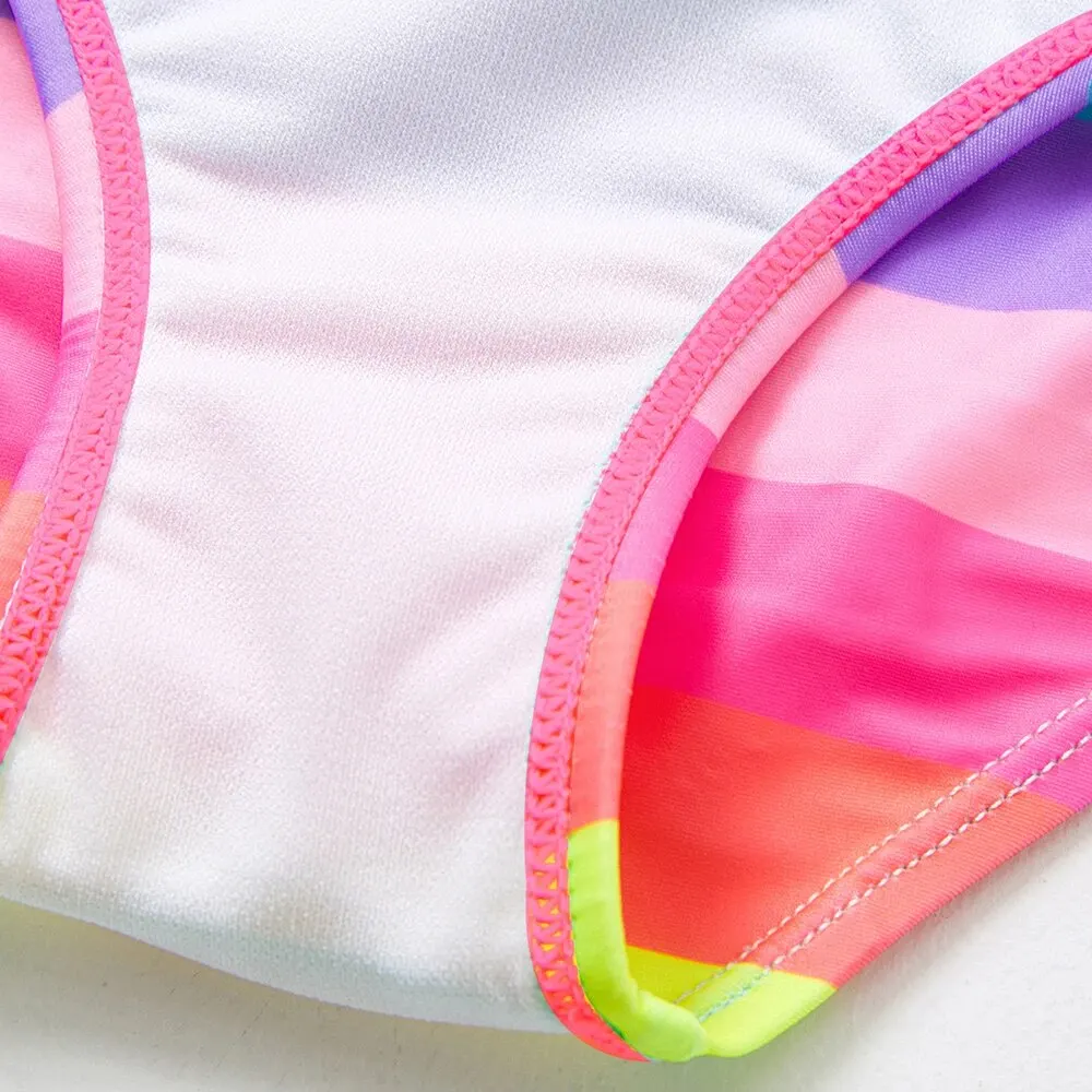 Girls swimsuit rainbow stripe bow girl bikini set