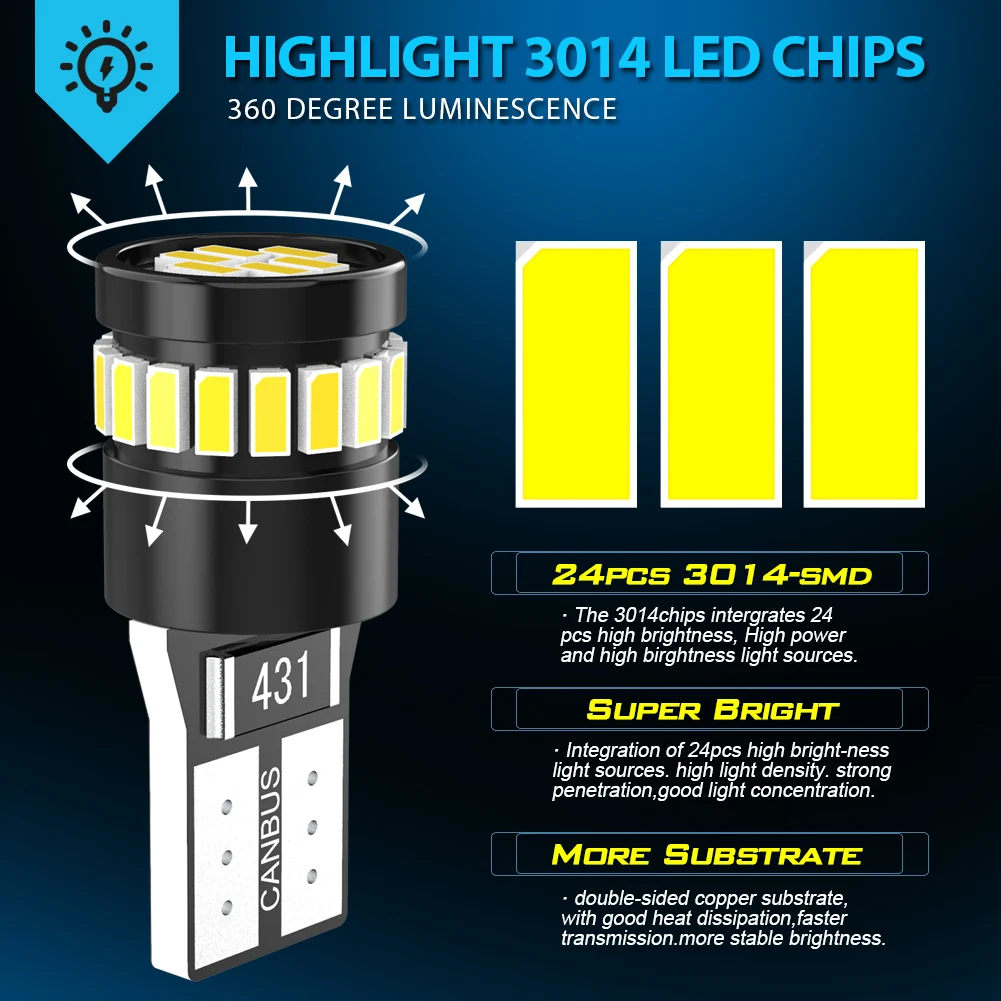 카투르 2개 T10 LED 화이트 슈퍼 브라이트 내장 캔슬러 일본 차량 검사 W5W 자동차 LED 칩 12V 호환