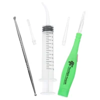 Portable Stainless Steel Ear Spoon Luminescence LED Ear Spoon Irrigation Syringe Set(Spoon Random Color, Bent Syringe with 1
