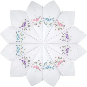 10.8inch cotton pure white cloth embroidered fashion women's handkerchiefs home decoration wedding supplies thin single-angle em