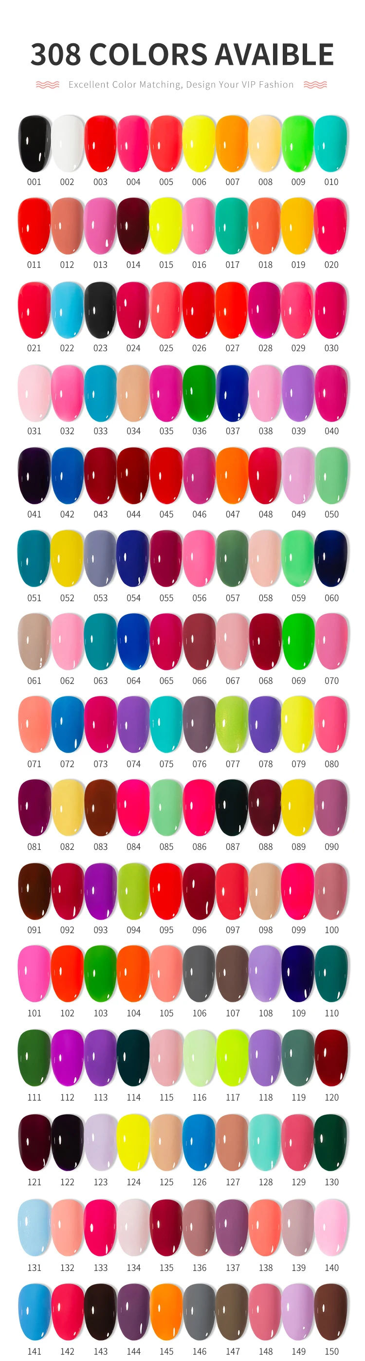 Description Picture 2 of item15ml Color Gel Nail Polish Varnishes Manicure UV&LED Nail Gel 308 Colors #001-150 Lacquer Manicure a set of gel varnishes Semi