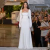 Elegant Long Sleeve Square Neck A-Line Wedding Dress With Train Customizable Bridal Gown For Bride  Reception Party Ceremony 1