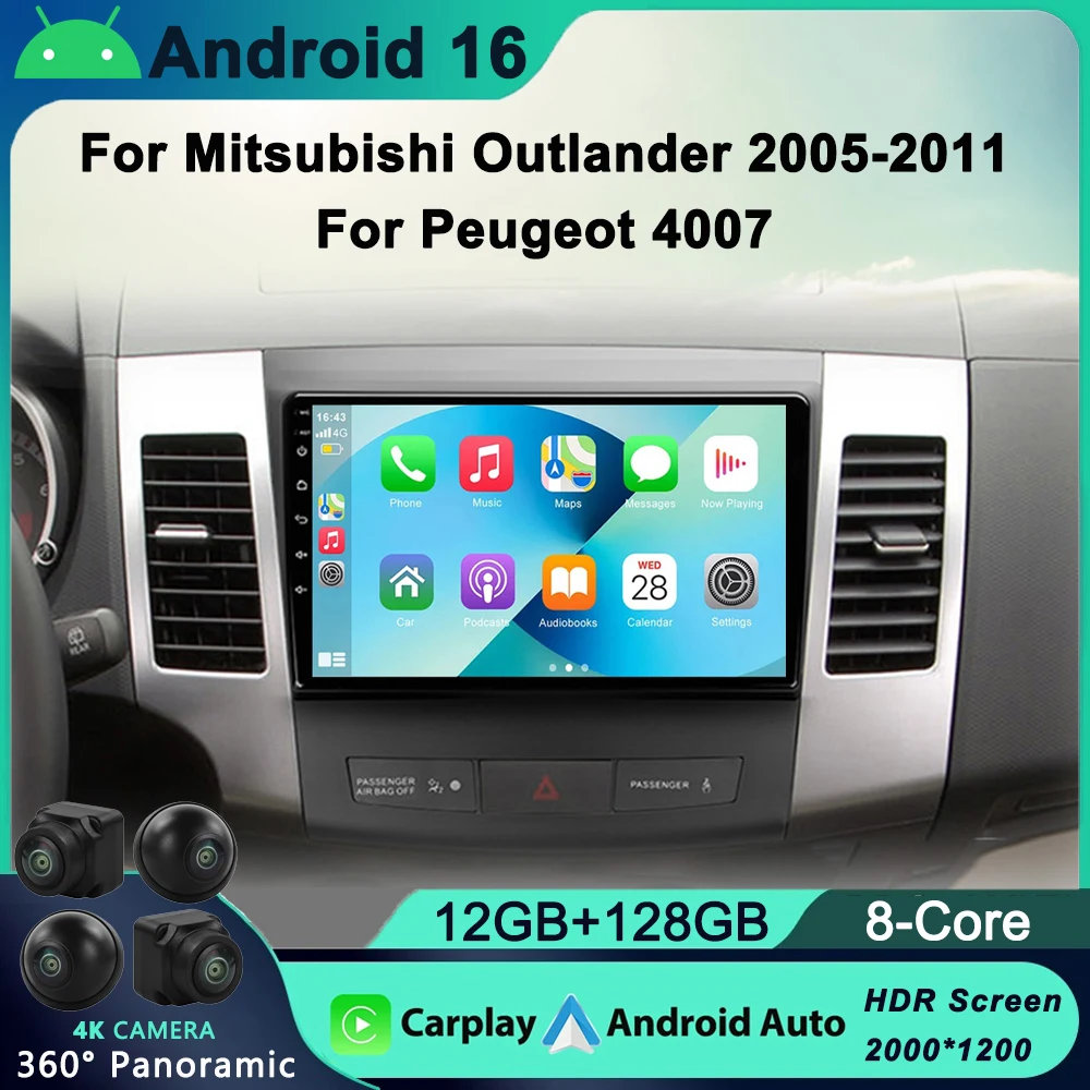 Reproductor Multimedia de Radio para coche Android 16 de 2 Din para Mitsubishi Outlander 2006-2011 Peugeot 4007 Citroen c-crosser Carplay Gps 1