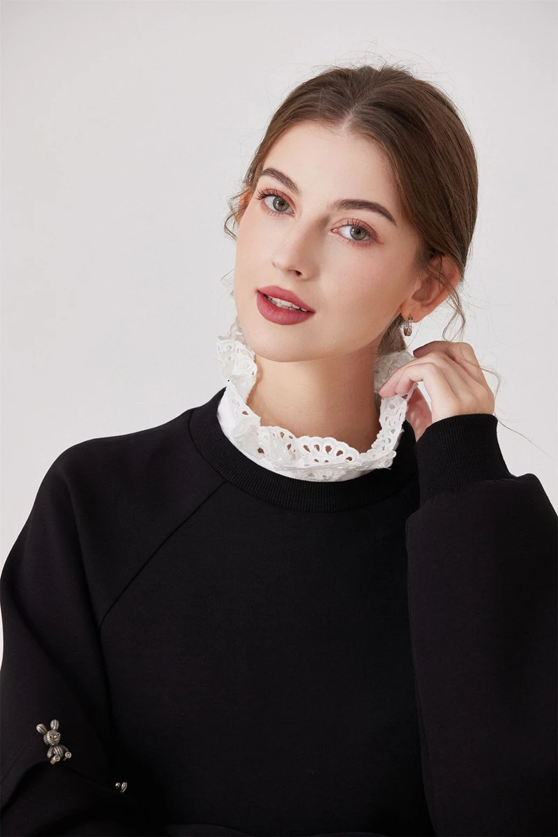 Weiße Stickerei, abnehmbarer Fake-Kragen, Damen- und Mädchen-Halbhemdbluse, Rüschen, Stehkragen, Pullover, dekorativer Kragen – Detail 3