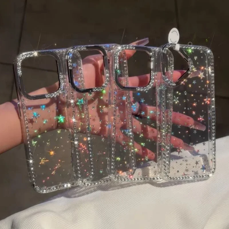 Luxury Diamond Star Glitter Bling Clear Shockproof Soft Bumper Phone Case