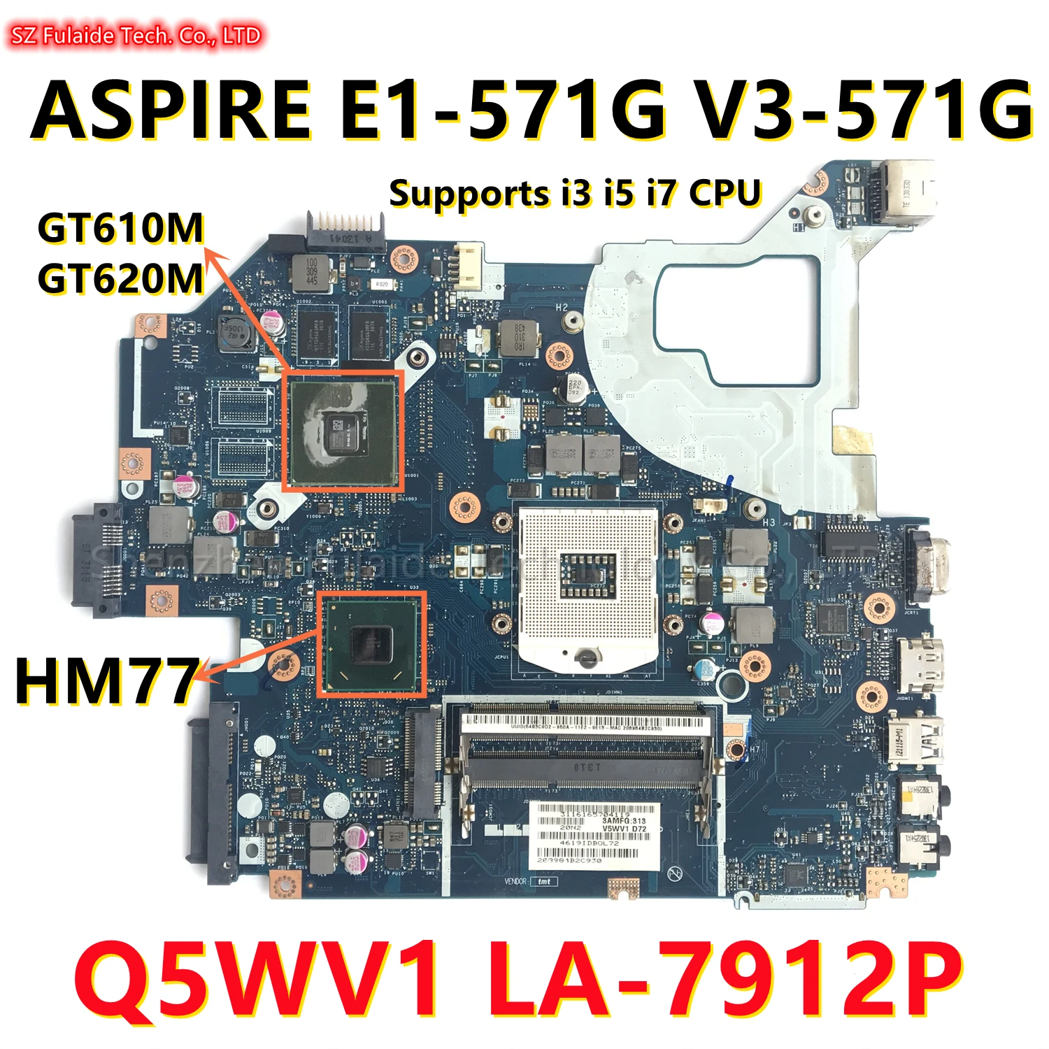 Q5WVH Q5WV1 LA-7912P HM77 Mainboard For Acer ASPIRE E1-571G V3-571G Laptop Motherboard With N13M-GL-B-A2 GPU NBY1711001