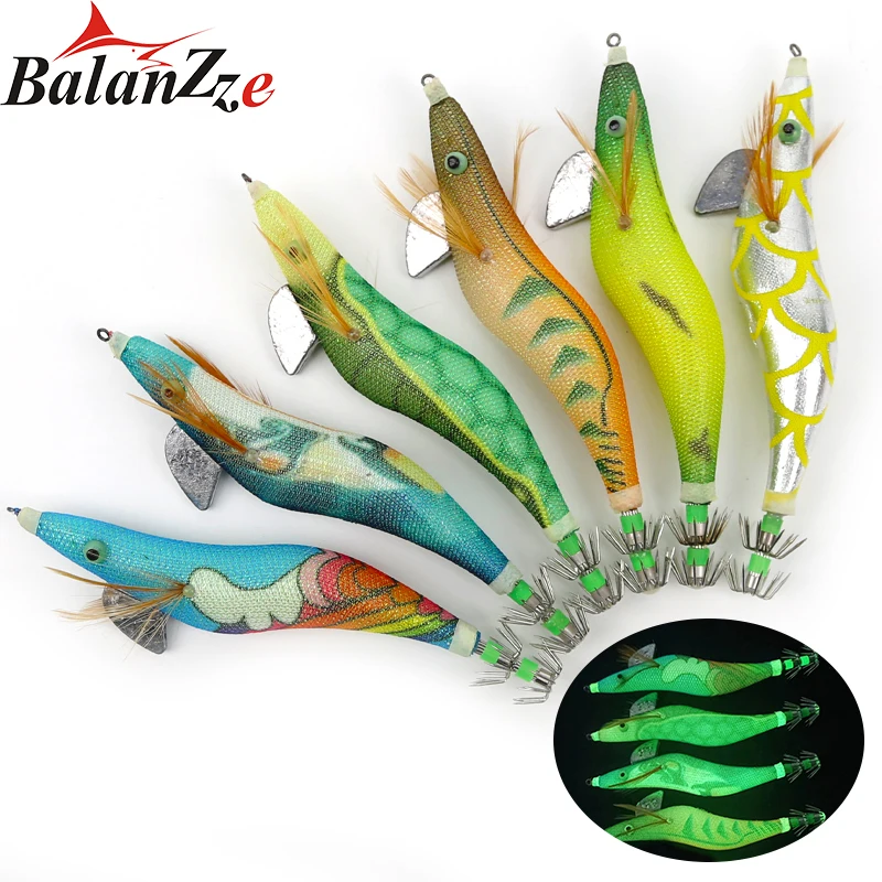 

6pcs Fishing Squid Jig Hook Wooden Shrimp 3.5g Lead Artificial Fishing Lures Octopus Cuttlefish Shrimp Luminous Bait With Bag