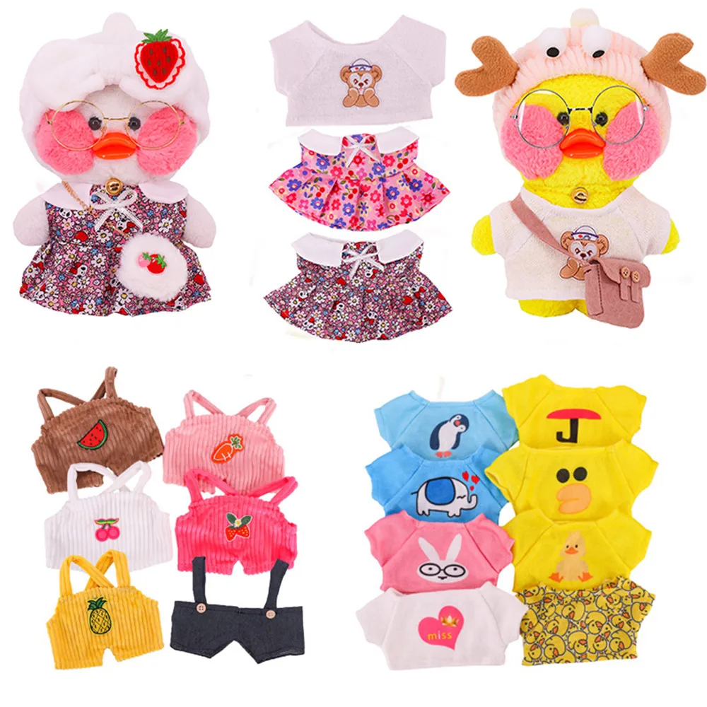 30cm Duck Clothes Cartoon Hoodie Lara Fanfan Plush Toy Soft Stuffed Duck Figure Animal Toy Birthday Girl Gifts for Kids DIY