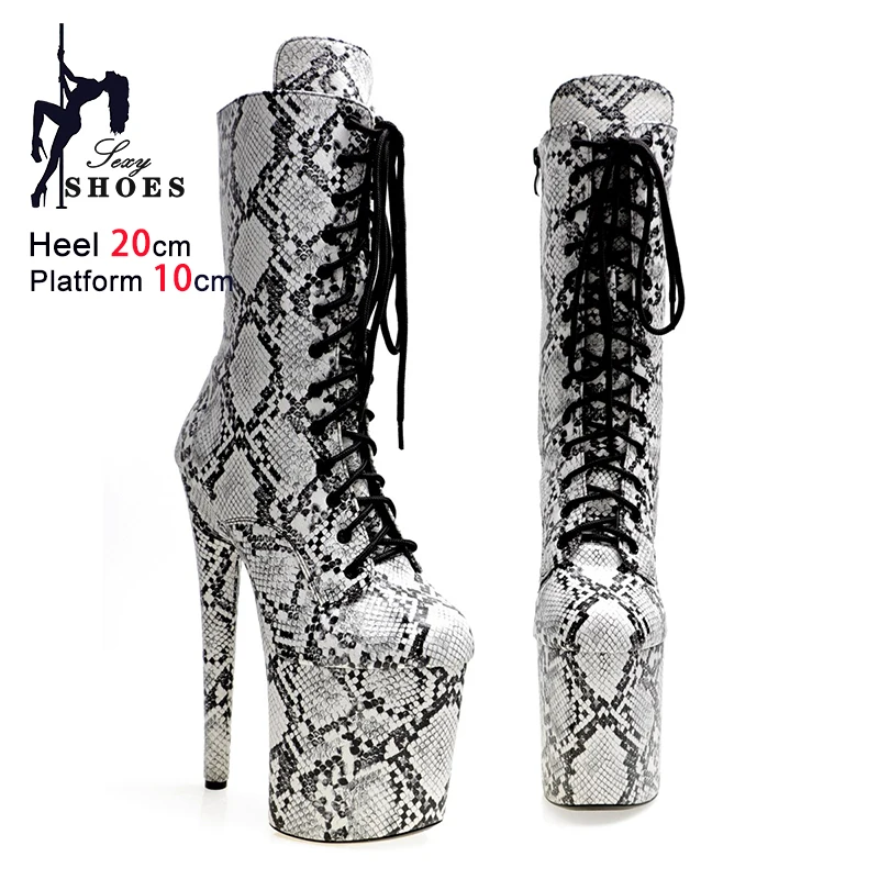 Size 35-44 Sexy Snakeskin Pattern Nightclub Short Boots Fashion Platform Pole Dance Shoes Women 13CM 14CM 15CM 17CM 20CM Heels