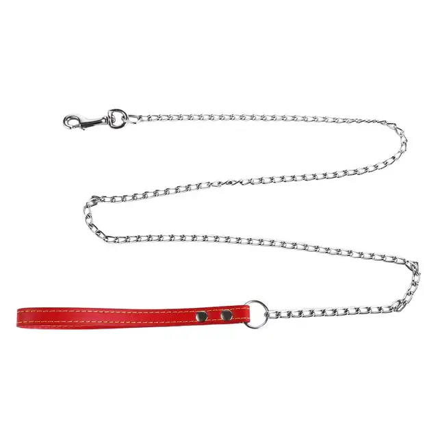 Heavy Duty Metal Chain Dog Lead With Leather Handle Long Strong Control Leash Outdoor Pet Traction Rope Anti Bite Chain Supplies 6