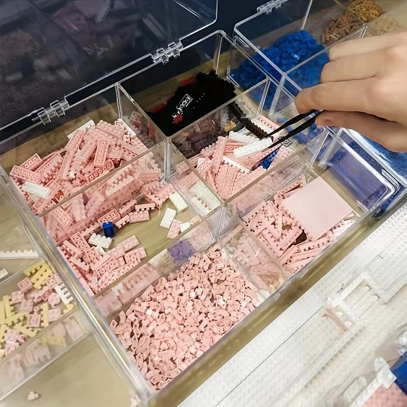 Building Block Clear Container with 6 Compartments