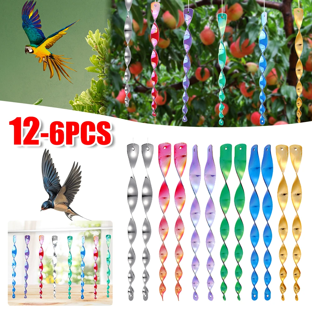 

12PCS Birds Repellent Reflective Rods Silver Spinner Plastic Bird Catcher Hanging Ornament for Outdoor Garden Decor Supplies