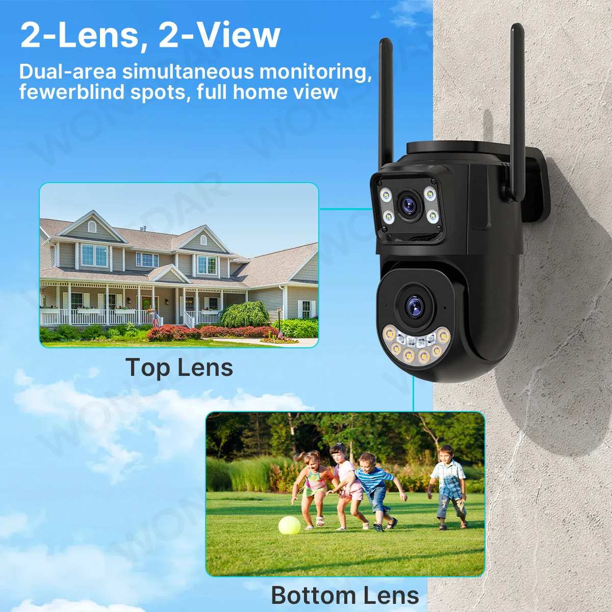 WONSDAR 2.4GHz&5GHz WiFi IP Camera Outdoor Security Protection PTZ Camera Auto Tracking Night Vision CCTV Surveillance iCsee 3