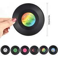 Set of 6 Colorful Retro Vinyl Record Disk Coasters for Drinks Non-Slip Coasters for Coffee Tea Beer Mug Wine Glass Bottle 5