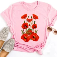 Beautiful Flower Print Women T-Shirts Casual Breathable Soft Short Sleeve Tops Loose Comfortable Street Female Clothes Pink T Sh - Image 3