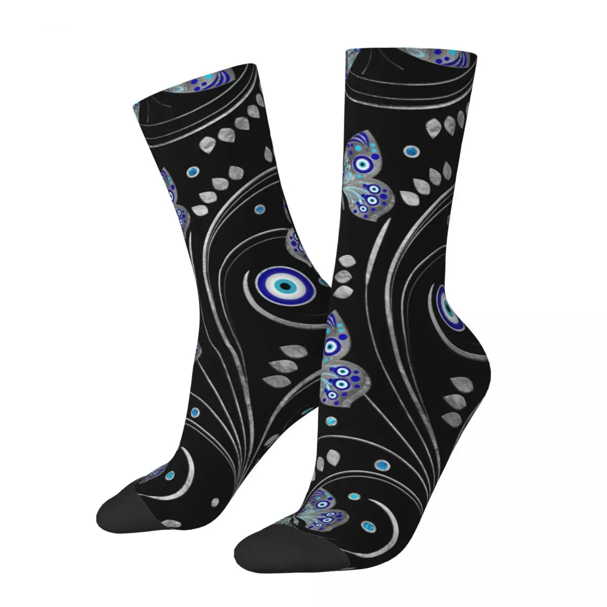 

Colorful Butterfly Evil Eye Football Socks Polyester Middle Tube Socks for Women Men
