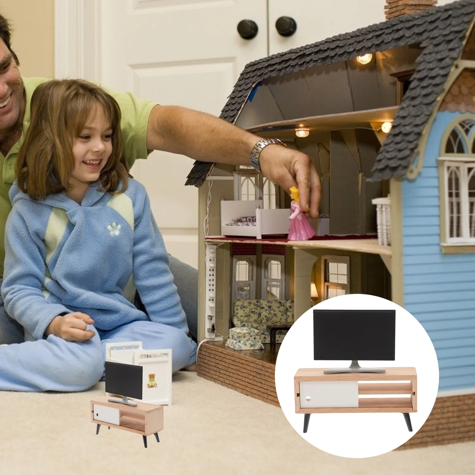 

1:12 Dollhouse Miniature Furniture Cabinet Television Pretend Play Toys Mini Appliance Ornament Furnishing Scene Model