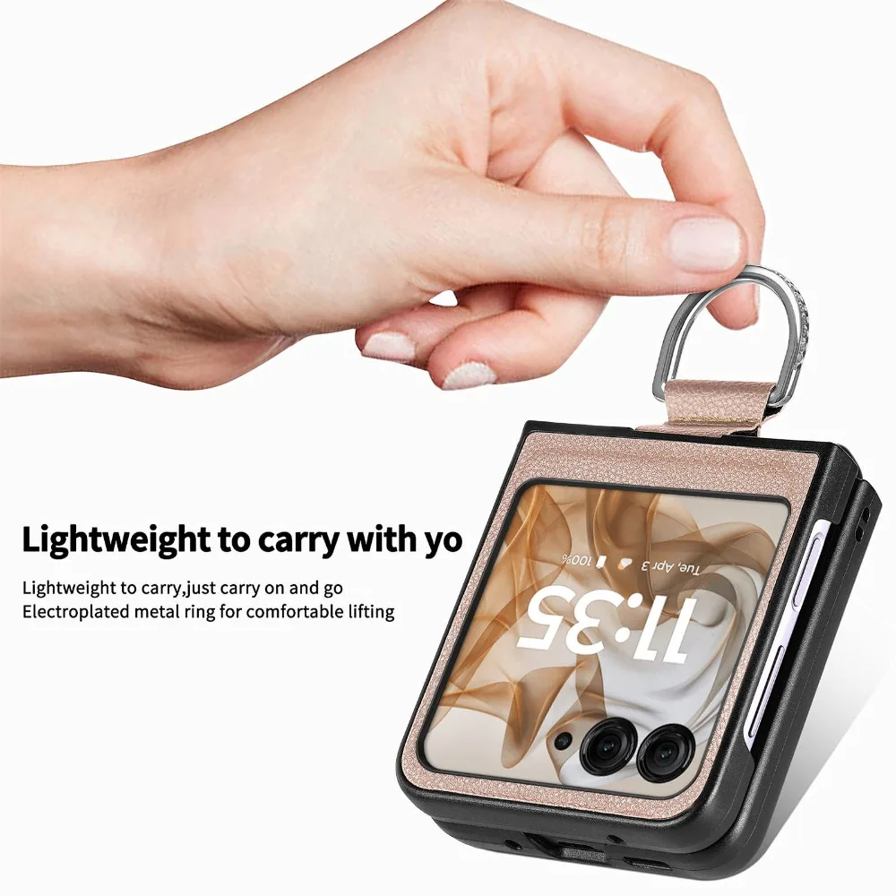 Lychee Pattern PU Leather Folding Phone Case with Ring Holder