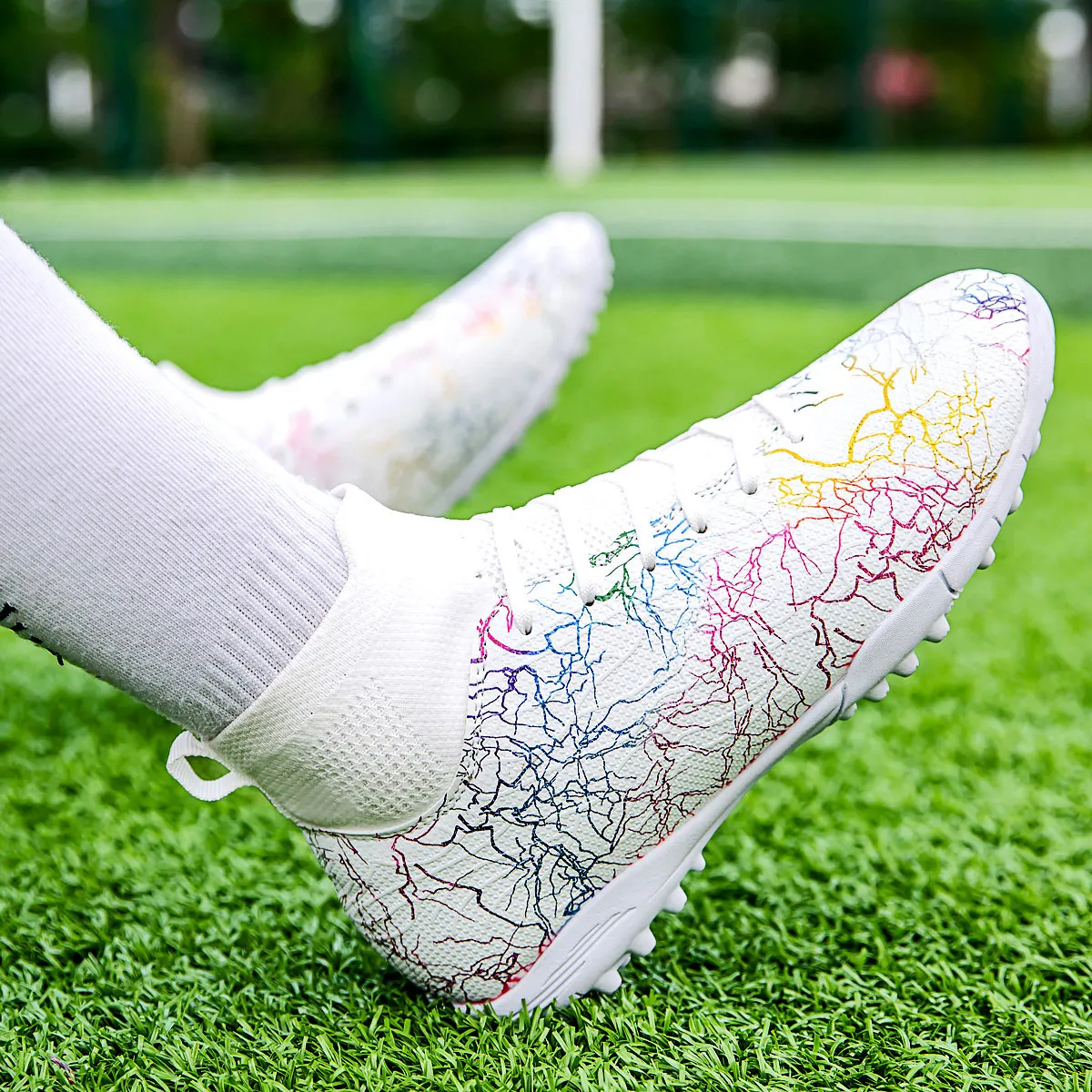 Football Shoes Professional High Top Soccer Shoes for Men Tf Broken Nails Short Nails Artificial Grass Training Breathable Anti Slip