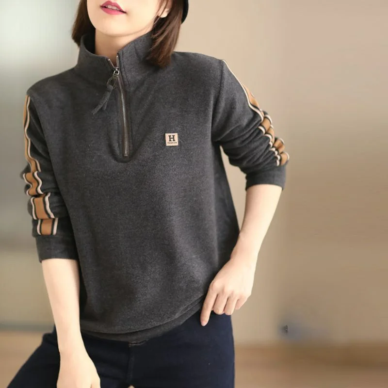 

2023 Fashion Autumn and Winter New Women Clothing [Double-Sided Dralon] Thick Loose Sweater Stand Collar Zipper Top Casual Coat