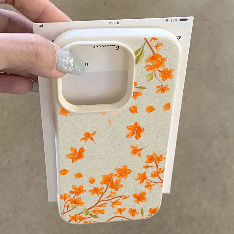 Autumn Leaf Pattern Soft Phone Case with Orange Floral Design