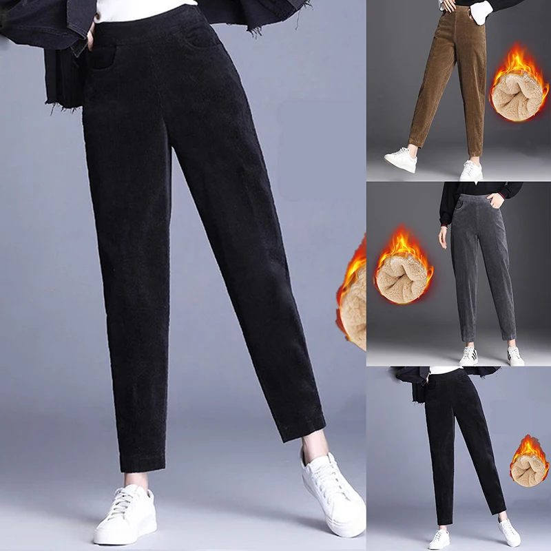 

Thick Plush Corduroy Coat Casual Pants Women Warm Autumn And Winter Trouser High Waist Harem Trousers Women