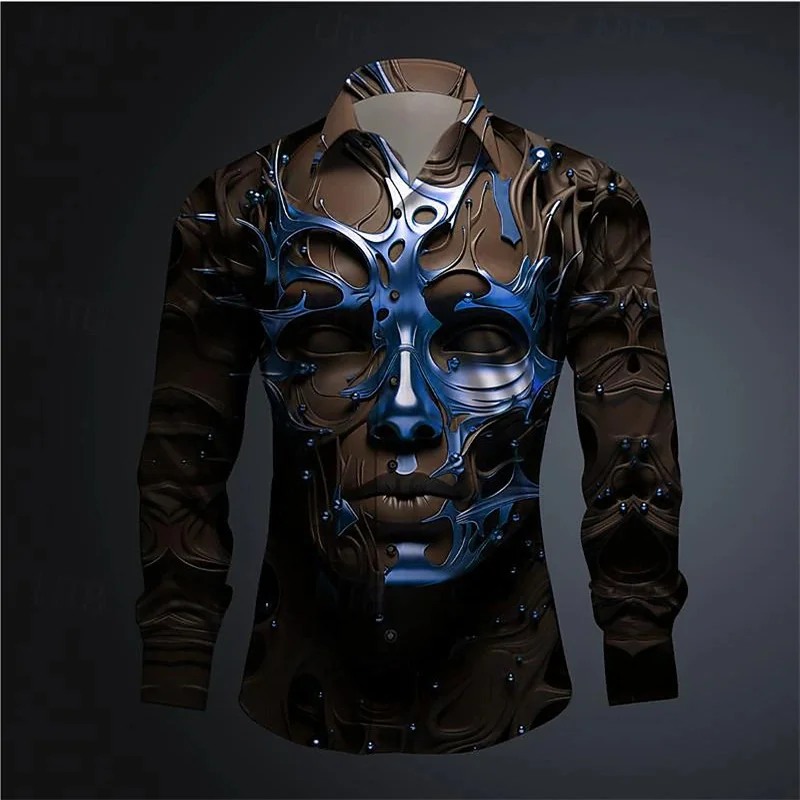 Fashion Funny Shirt Men's Mask Men's Skeleton Casual Daily Wear Lapel Comfortable Elegant Long Sleeve Shirt Top 2024 New Style