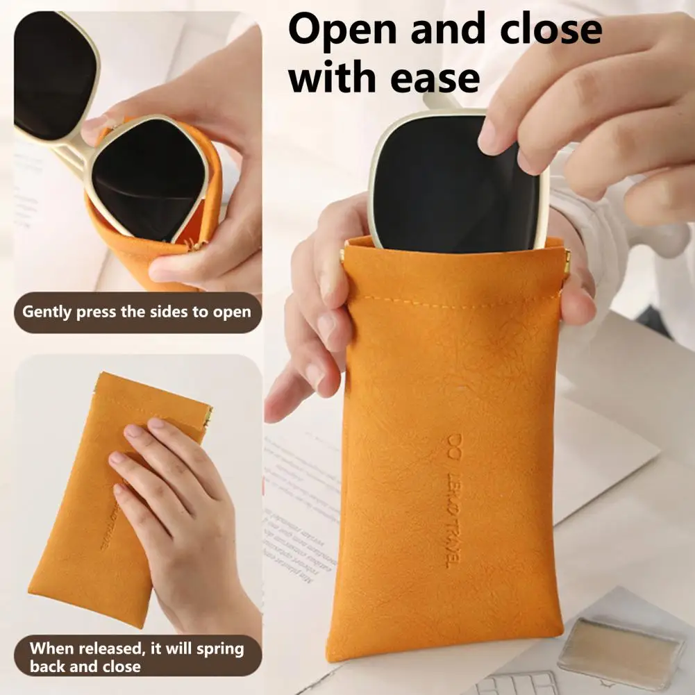 Soft Leather Storage Pouch Automatic Closing Eyewear Storage Bag Built-in Fluff Sun Glasses Pouch Faux Leather Glasses Bag