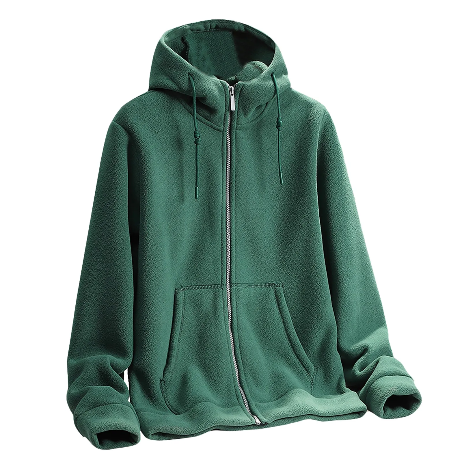 

Women's Fall And Winter Solid Color Zipper Thickened Double Polar Fleece Hooded Coat Soft Comfort Fit Casual Coat